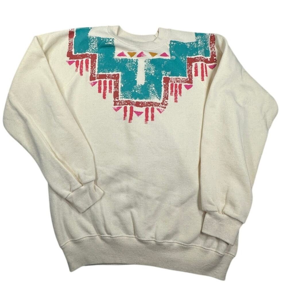 Hanes Sweatshirt Crewneck Southwest Aztec Fleece Pullover Vintage